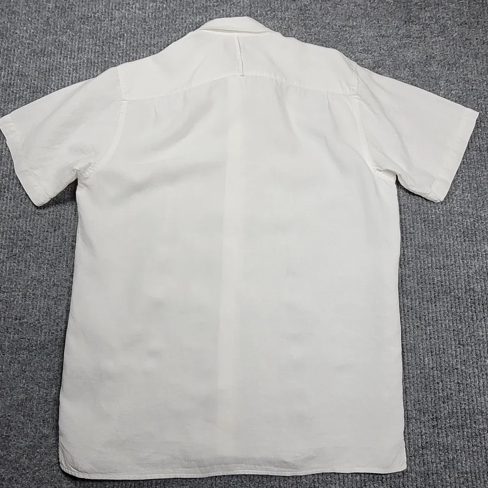 Banana Republic Shirt Mens White 100% Linen Embroidered Guayabera Short Sleeve L